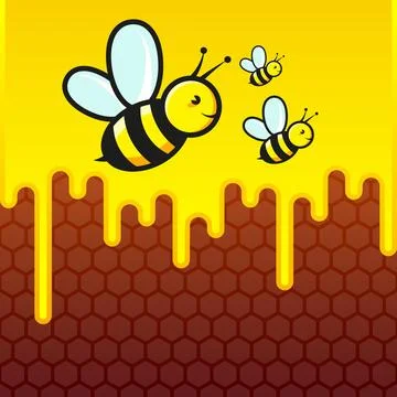 Bees are flying against the background of honeycombs Stock Illustration