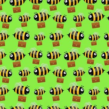Bees with briefcases. Seamless pattern. Vector 库存插图
