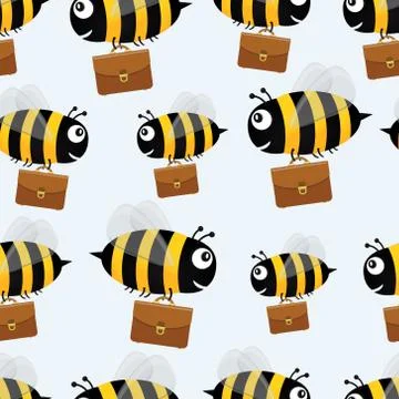 Bees with briefcases. Vector seamless pattern background Stock Illustration