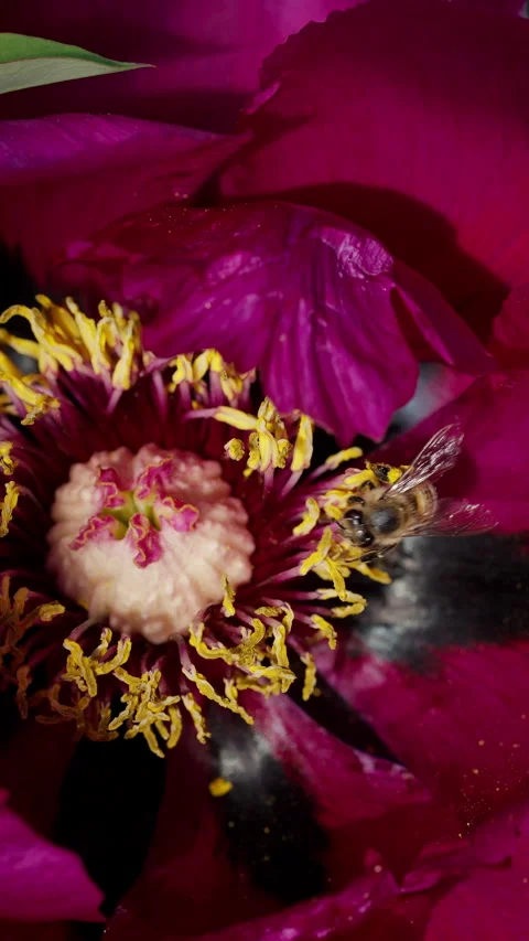 Bees Exploring Blooming Peonies During Vibrant Spring Season. Honey Production. Video stock 336929023