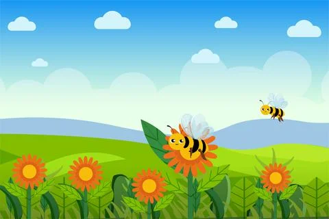 Bees fly over the flower garden and collect honey from the plant vector conce Illustrazione stock