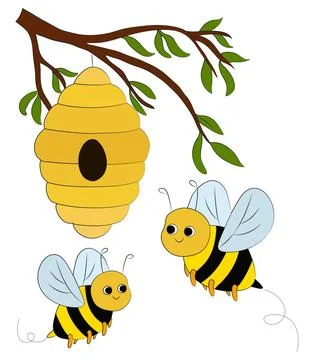 Bees flying around a beehive vector illustration Stock Illustration
