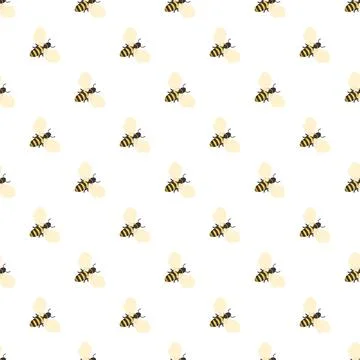 Bees flying around honeycombs seamless pattern イラスト素材