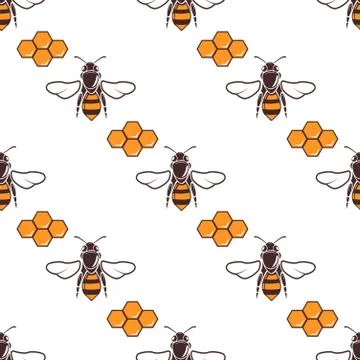 Bees, honey vector seamless pattern in brown and orange Illustrazione stock