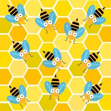 Bees with honeycomb Stock Illustration