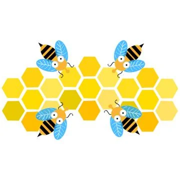 Bees with honeycomb  isolated on white background. Vector illustration. Stock Illustration