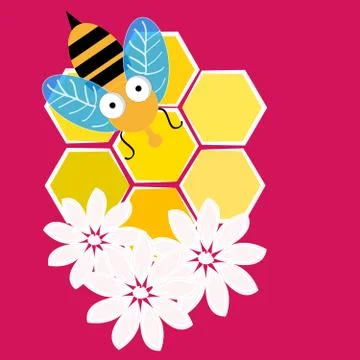 Bees with honeycombisolated on pink background. Vector illustration. Stock Illustration