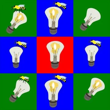 Bees on lamps with the fire inside, some are broken Stock Illustration