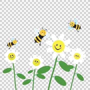 Bees landing on daisies Stock Illustration