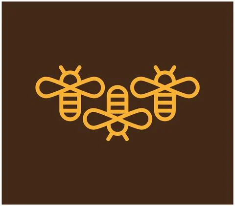 Bees linear drawing on brown background. Honey comb Stock Illustration
