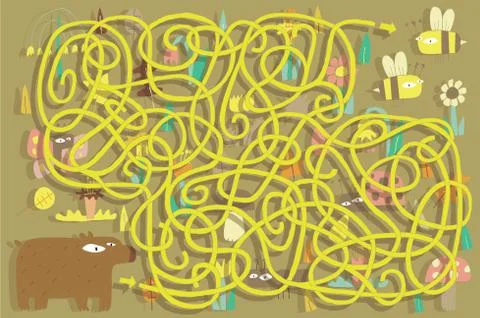 Bees Maze Game. Solution in hidden layer! Stock Illustration