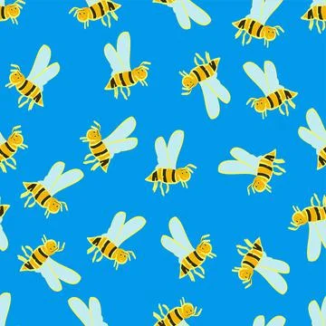 Bees Scattered Pattern On Deep Blue Stock Illustration