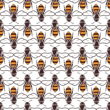 Bees vector seamless pattern over white Stockillustratie