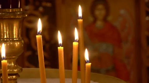Beeswax Candles with Icon Stock Footage 45615818