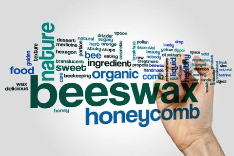 Beeswax word cloud concept on grey background Fotos Stock