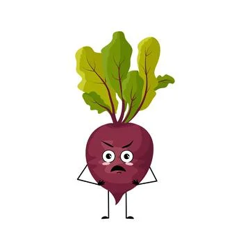 Beet character with angry emotions, grumpy face Stock Illustration