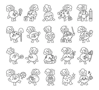 Beet character set in outline line Stock Illustration