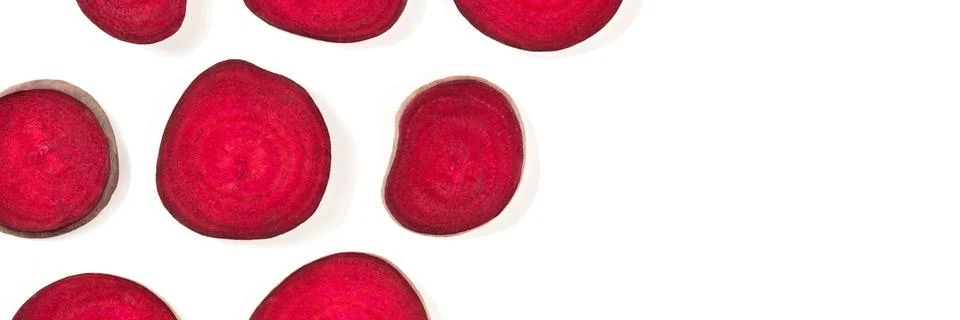 Beet flat lay panorama, overhead shot with a place for text Stock Photos