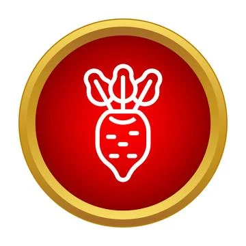 Beet icon on red circle button with gold border Stock Illustration