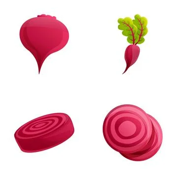 Beet icons set cartoon vector. Whole and chopped beetroot Stock Illustration