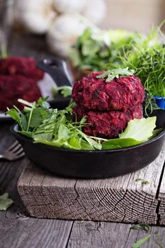 Beet root and red bean vegan burgers Stock Photos