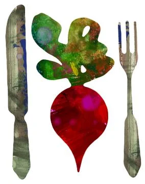 Beet Root Fork and Knife Plant Based Food Illustration Illustrazione stock