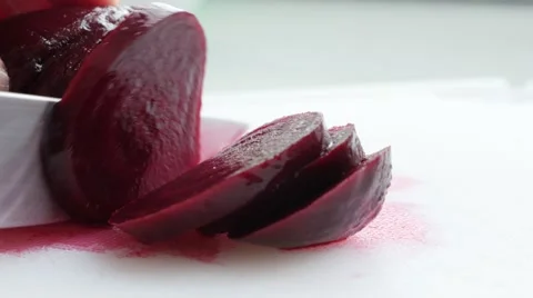Beet root vegetable cutting on smaller pieces with knife 4K 3840X2160 UltraHD Stock Footage 51891424