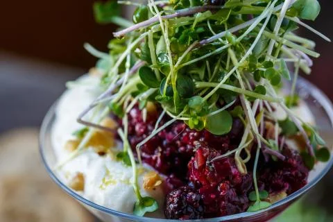 Beet salad in restaurant Stock Photos