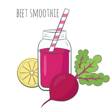 Beet smoothie in jar with ingredients Stock Illustration