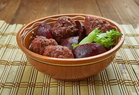 Beet Stew with Lamb Meatballs Stock Photos