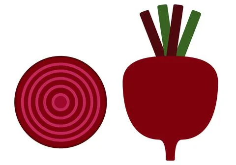 Beet with tops and beet slices. . Delicious food. Vector graphics on a white  Illustrazione stock