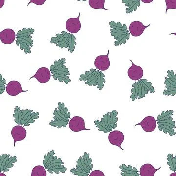 Beet vector icon seamless pattern. Hand drawn sketch food illustration in doo Stock Illustration
