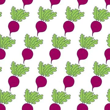 Beet vector icon seamless pattern. Hand drawn sketch food illustration in doo Stock Illustration