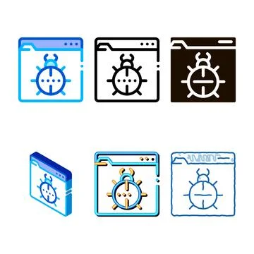 Beetle bug code set mistake or virus vector line icon Stock Illustration