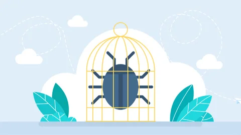 Beetle in cage. Neutralization of malicious programs, applications. Bug, mistake Stock Footage 267579441