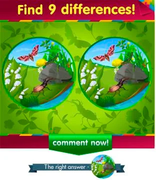 Beetle, caterpillar 9 differences Stock Illustration