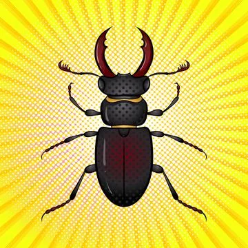Beetle deer poster in retro style Stock Illustration