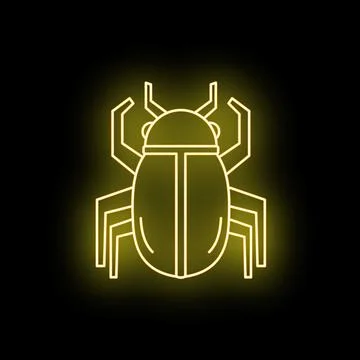 Beetle insect glowing neon light yellow outline Stock Illustration