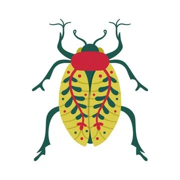 Beetle insect illustration fantasy bug with patterned wings stylized whimsical Stock Illustration
