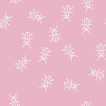 Beetle insect line seamless pattern Stock Illustration