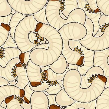 Beetle larva pattern seamless. Bug caterpillar background . Maggot texture ve Illustrazione stock