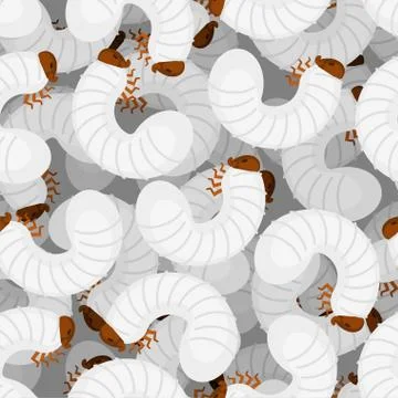 Beetle larva pattern seamless. Bug caterpillar background . Maggot texture ve Stock Illustration