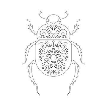 Beetle linear illustration botanical collection Stock Illustration