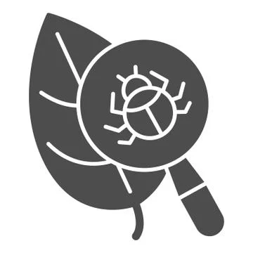 Beetle under magnifying glass on leaf solid icon, Allergy concept, Insect under Stock Illustration