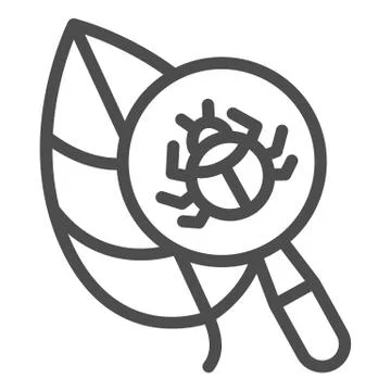 Beetle under magnifying glass on leaf line icon, Allergy concept, Insect under Stock Illustration