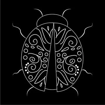 Beetle white linear illustration on black background. Botanical collection Stock Illustration