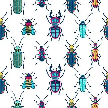 Beetles and bugs seamless pattern. Vector insects illustration. Fashion tex.. Stock Illustration