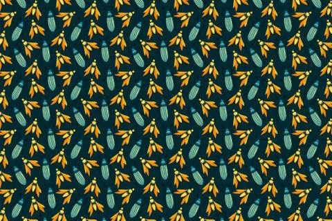 Beetles bright pattern. Insects pattern on dark blue Stock Illustration