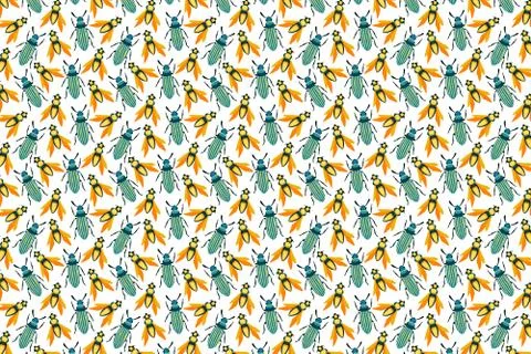 Beetles bright pattern. Insects pattern on white Stock Illustration