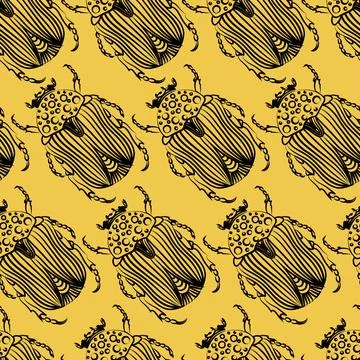 Beetles seamless pattern. Bohemian pattern with bugs 스톡 일러스트